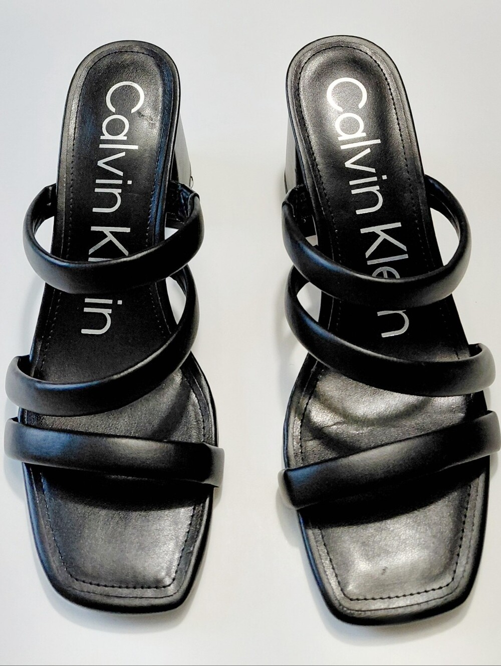 CALVIN KLEIN Women's Black Strappy Slide Heel Sandals Size 8.5M